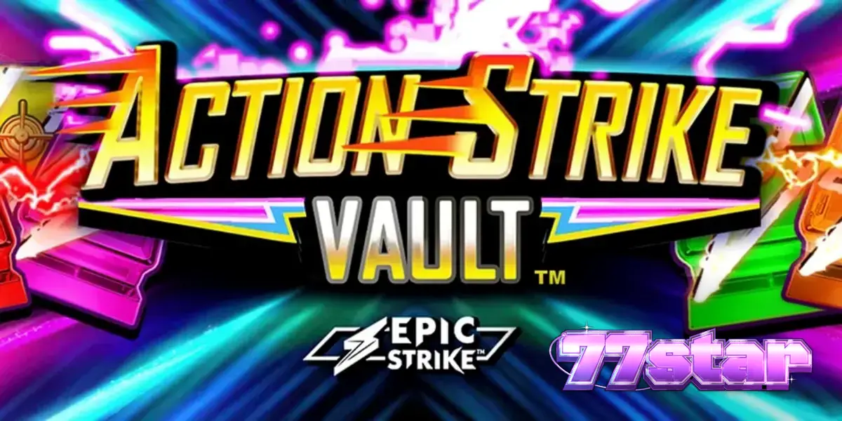 Interface do slot Action Strike Vault com luzes neon e temática espacial.